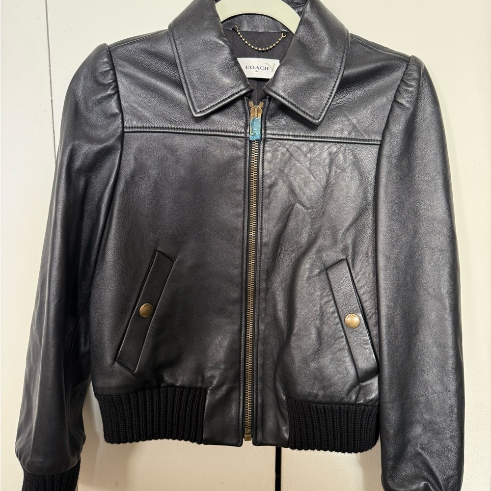 COACH Leather Tailored Bomber Jacket